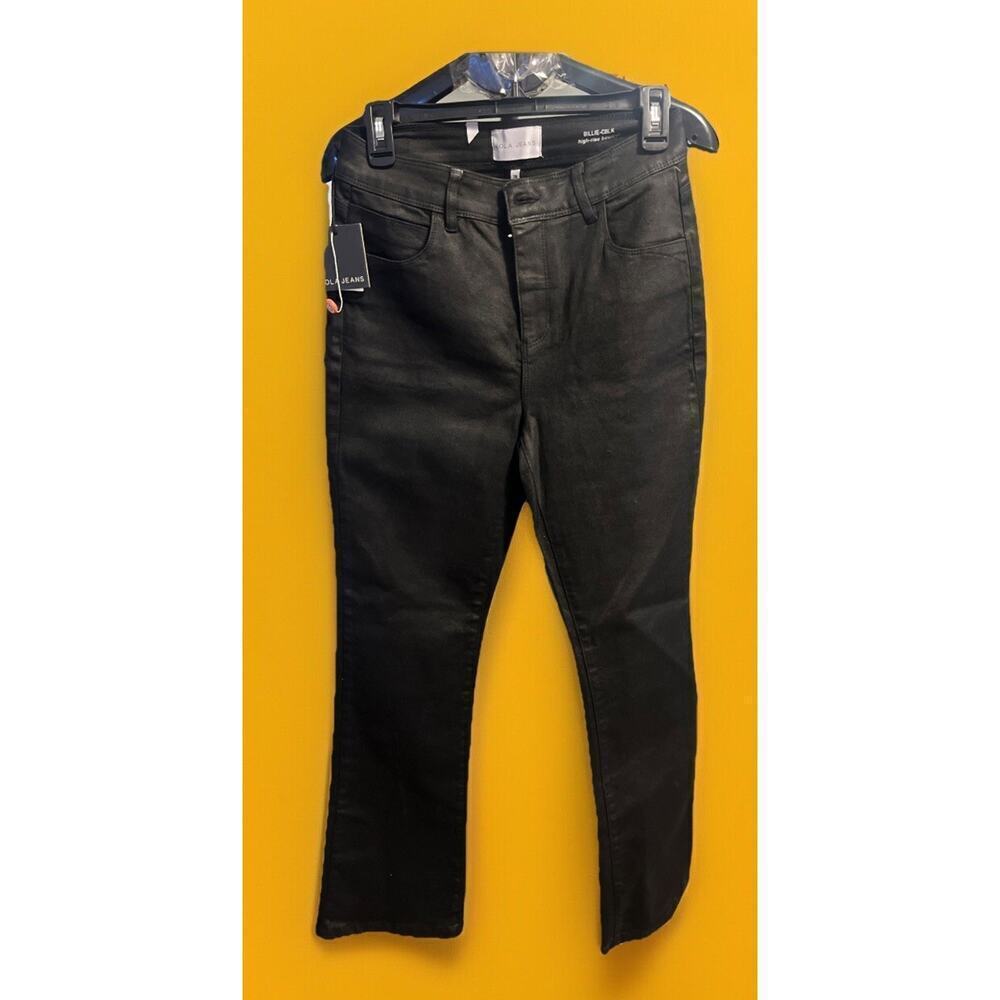 Lola Jeans Womens 28 Billie High‎ Rise Bootcut Black Dark Wash Wax Coated A113
